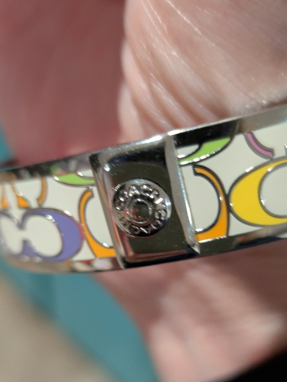 Coach Multicolor Enamel Signature White Silver Rainbow 🌈 Bangle - Picture 3 of 8